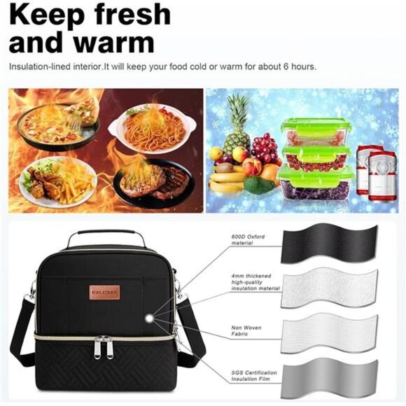 Lunch Bag Women Men, Double Deck Lunch Box Insulated Lunch Bag for Adults Work - Picture 3 of 7